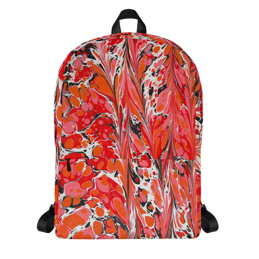 Red-black-white ebru inspired backpack