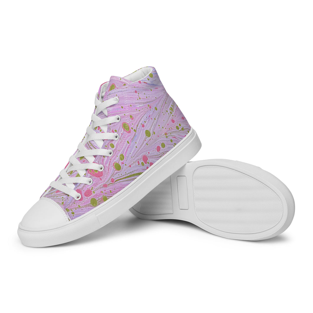 Women’s high top canvas shoes - pretty pink ebru design